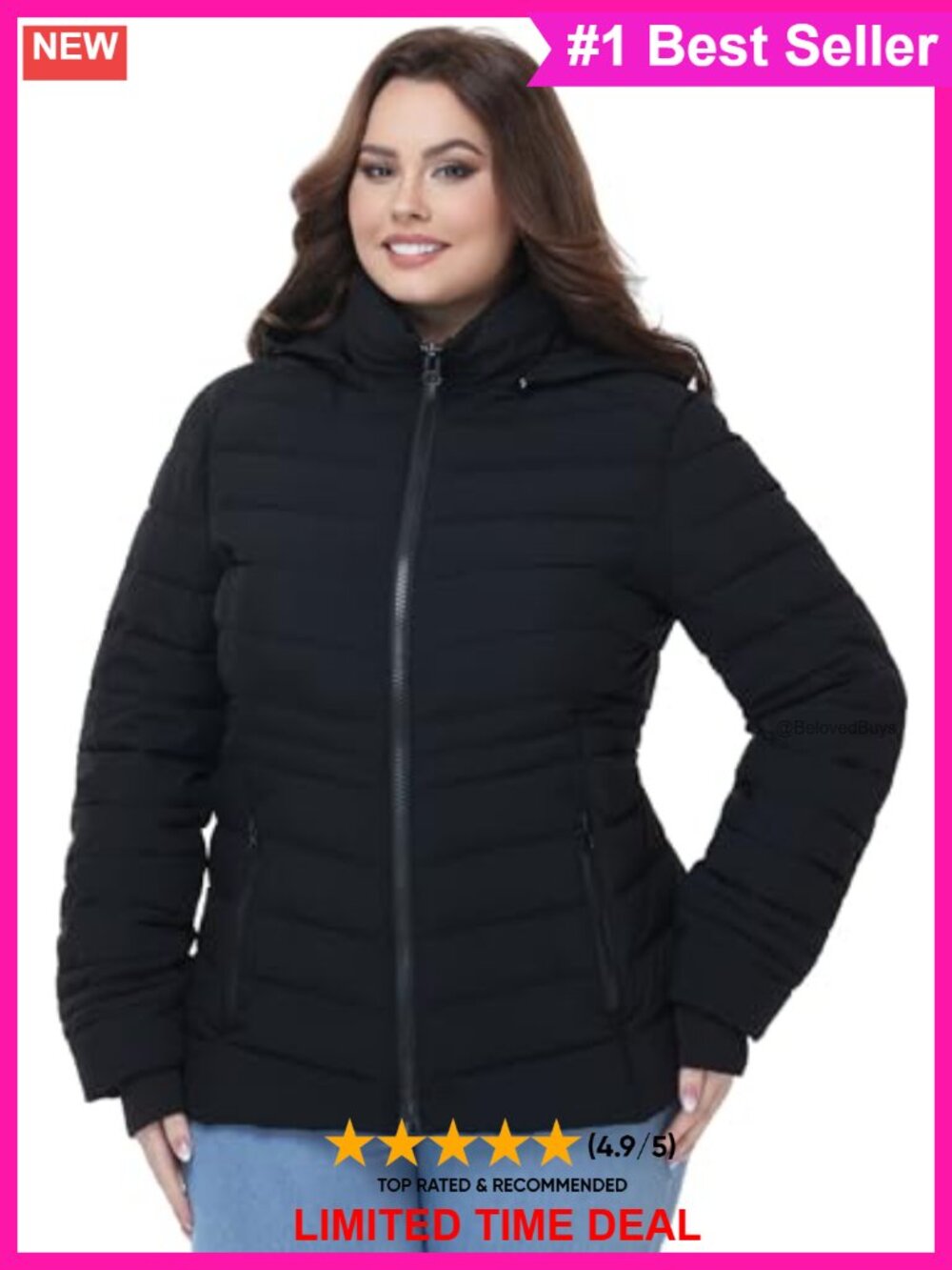 Plus Size Packable Lightweight Puffer Jacket Hooded Winter Coat